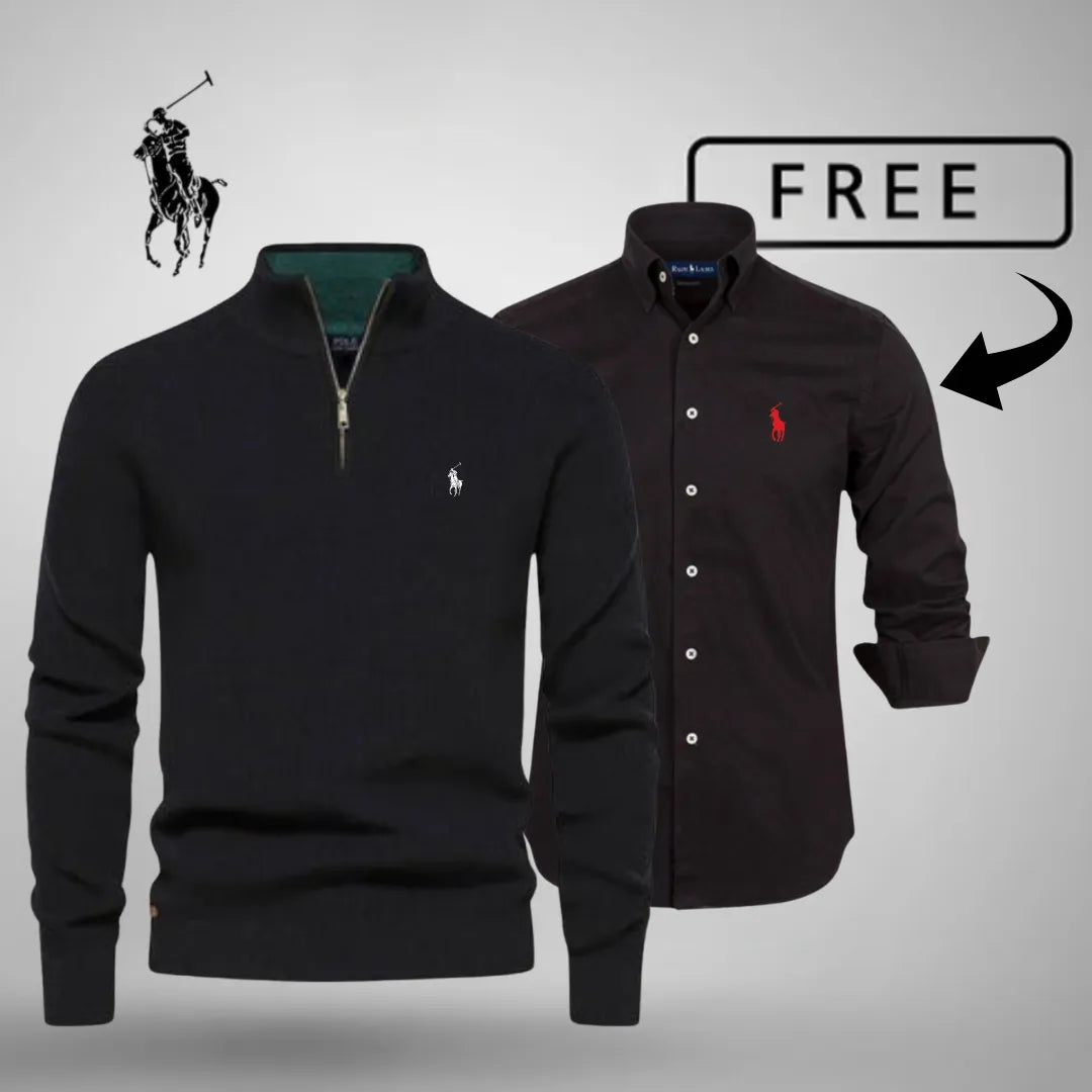 Styl i komfort premium – sweter z krótkim zamkiem™ + KLASYCZNA KOSZULA GRATIS
