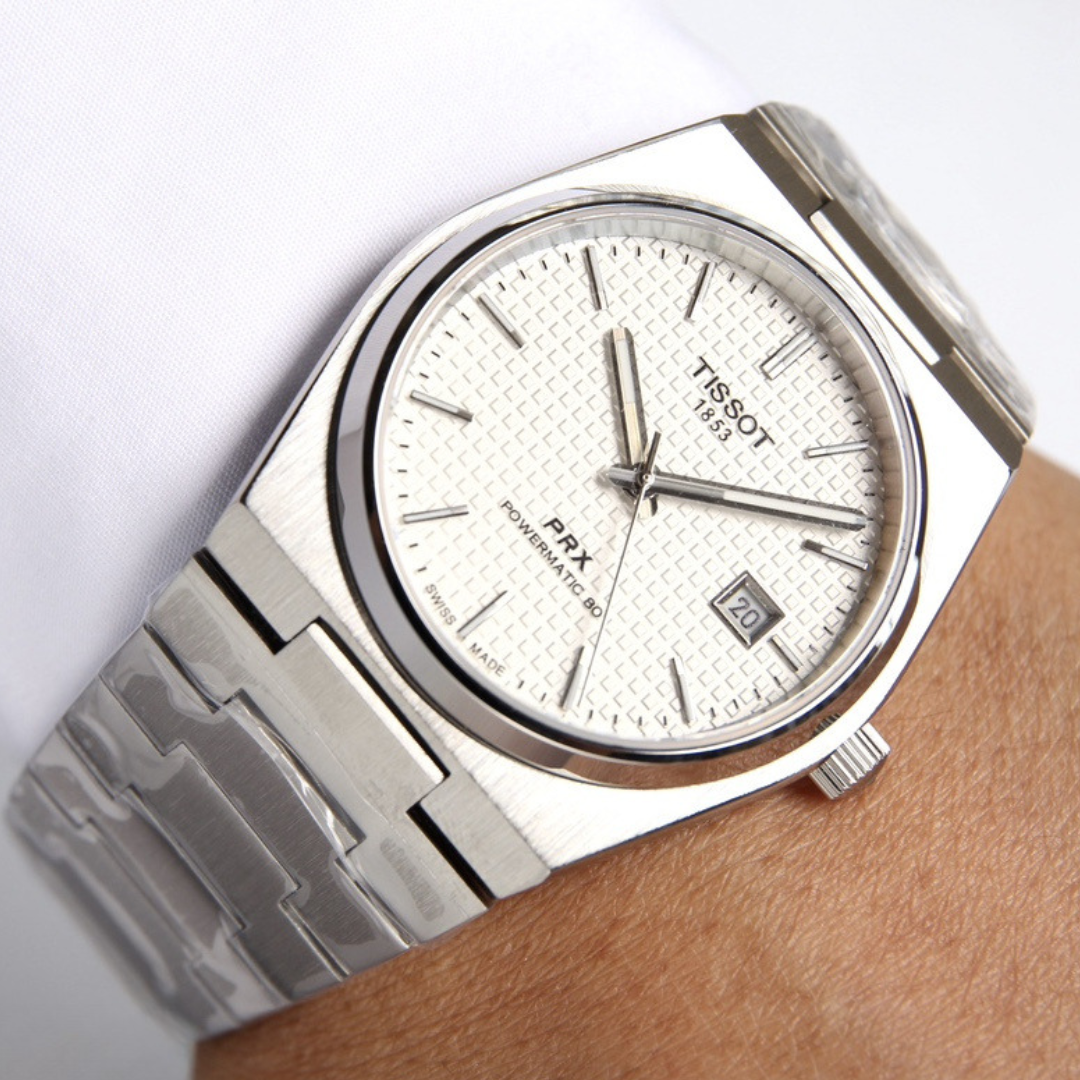 Tissot PRX Textured 40mm-es ezüstfehér karóra