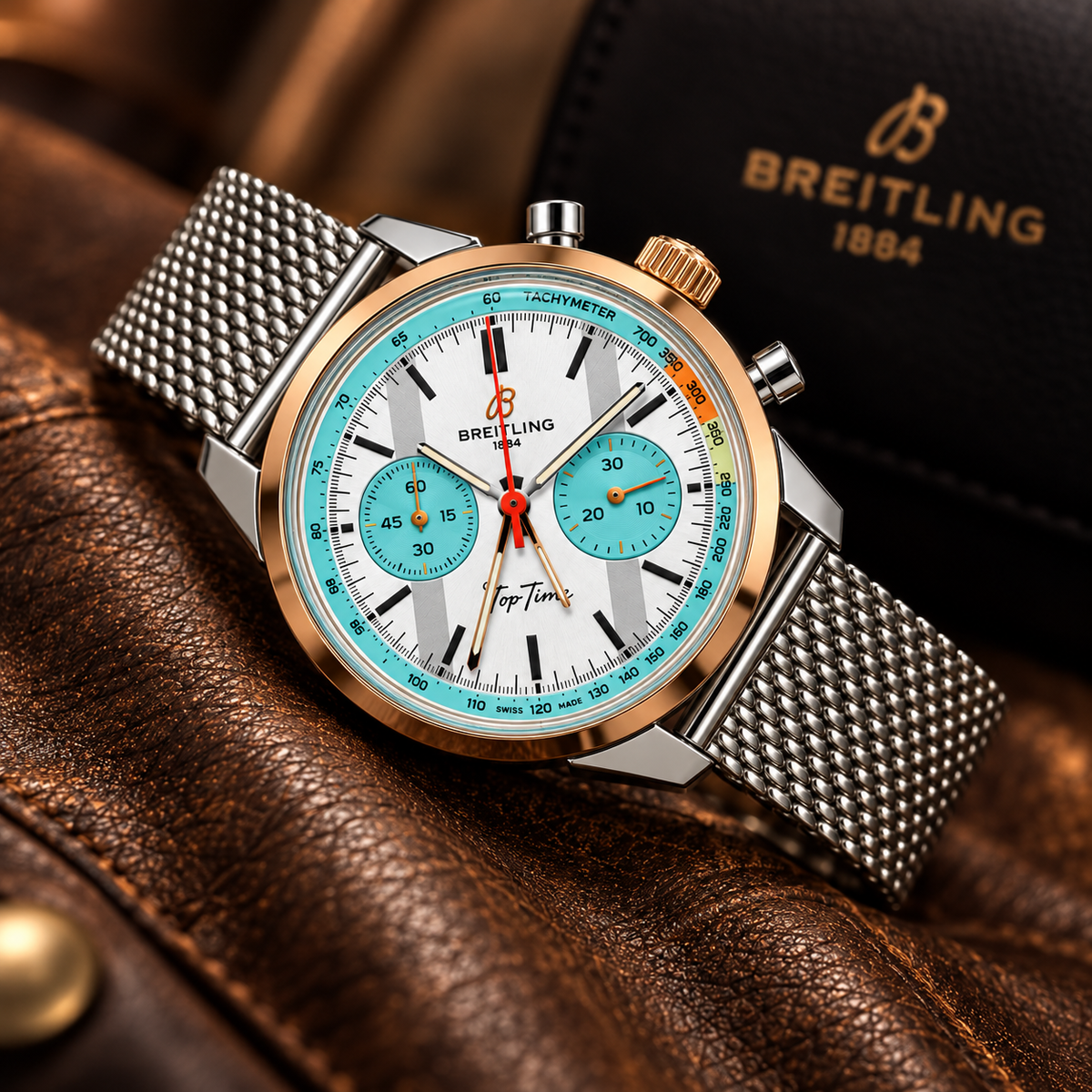 Breitling Top Time Fausto Coppi 41mm – Alb și turcoaz