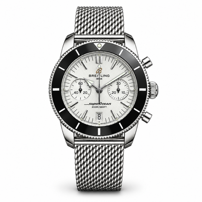 Breitling Superocean Heritage Chronograph 42mm – Hopeanvärinen mesh-ranneke