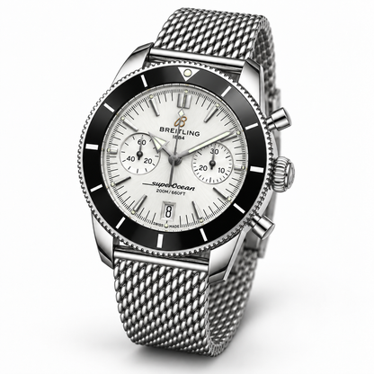 Breitling Superocean Heritage Chronograph 42mm – Hopeanvärinen mesh-ranneke