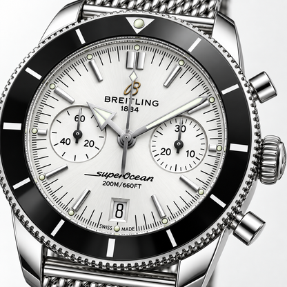 Breitling Superocean Heritage Chronograph 42mm – Hopeanvärinen mesh-ranneke