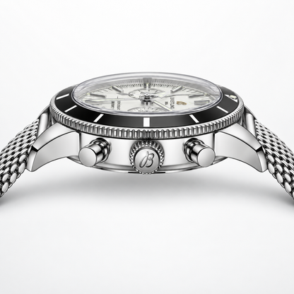 Breitling Superocean Heritage Chronograph 42mm – Hopeanvärinen mesh-ranneke