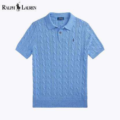 RL Cable-Knit Cotton Polo-Collar Sweater